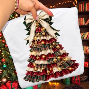 Árbol de Navidad de retazos PNG, lazo navideño PNG, diseño de sublimación navideña a cuadros