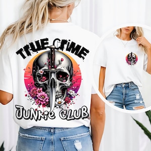 True Crime Junkie Club Png Trendy Halloween Png Murder shows Png Skeleton Skull Png Spooky vibes Retro Halloween Horror Movies Png