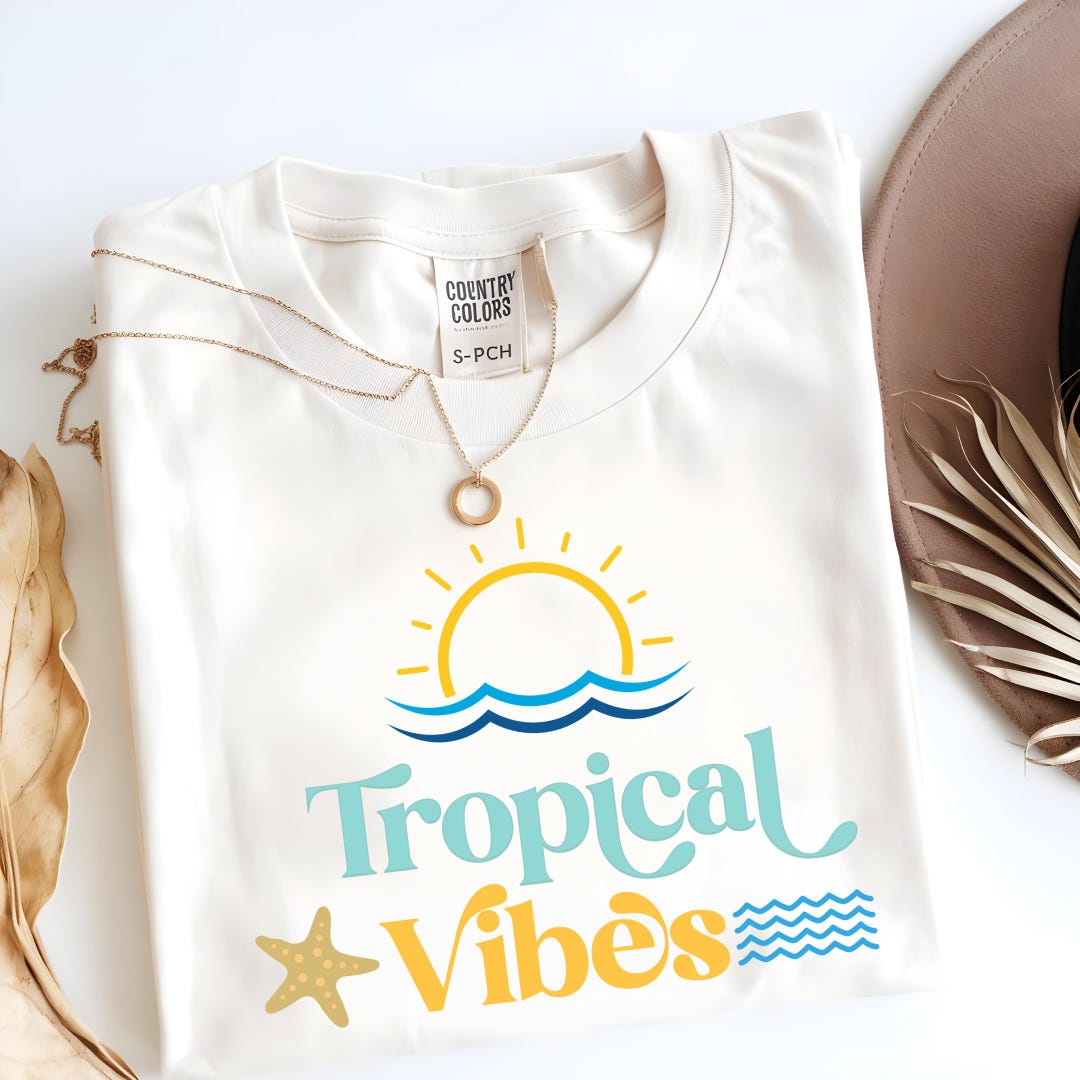 Tropical Vibes PNG SVG | Cute Beach Ocean Sublimation Design | Summer