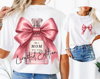 Designer No. 1 Mom Pink Glitter Perfume Bottle PNG Limited Edition Mother's Day Sublimation Design Digital Download for DIY Projects & Gifts