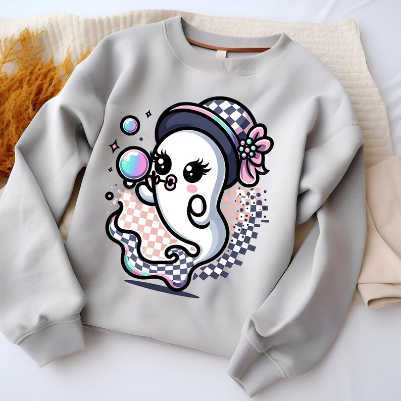 Cute Girly Ghost Blowing Bubble PNG Cute Ghost Fall Shirt Sublimation ...