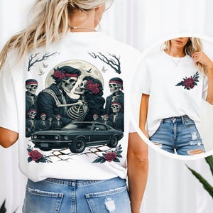 Tag der Toten Skelett Paar PNG, Gothic Love Art, Retro Auto Clipart, Halloween Tattoo Style, Rockabilly Skull Lovers Sublimation