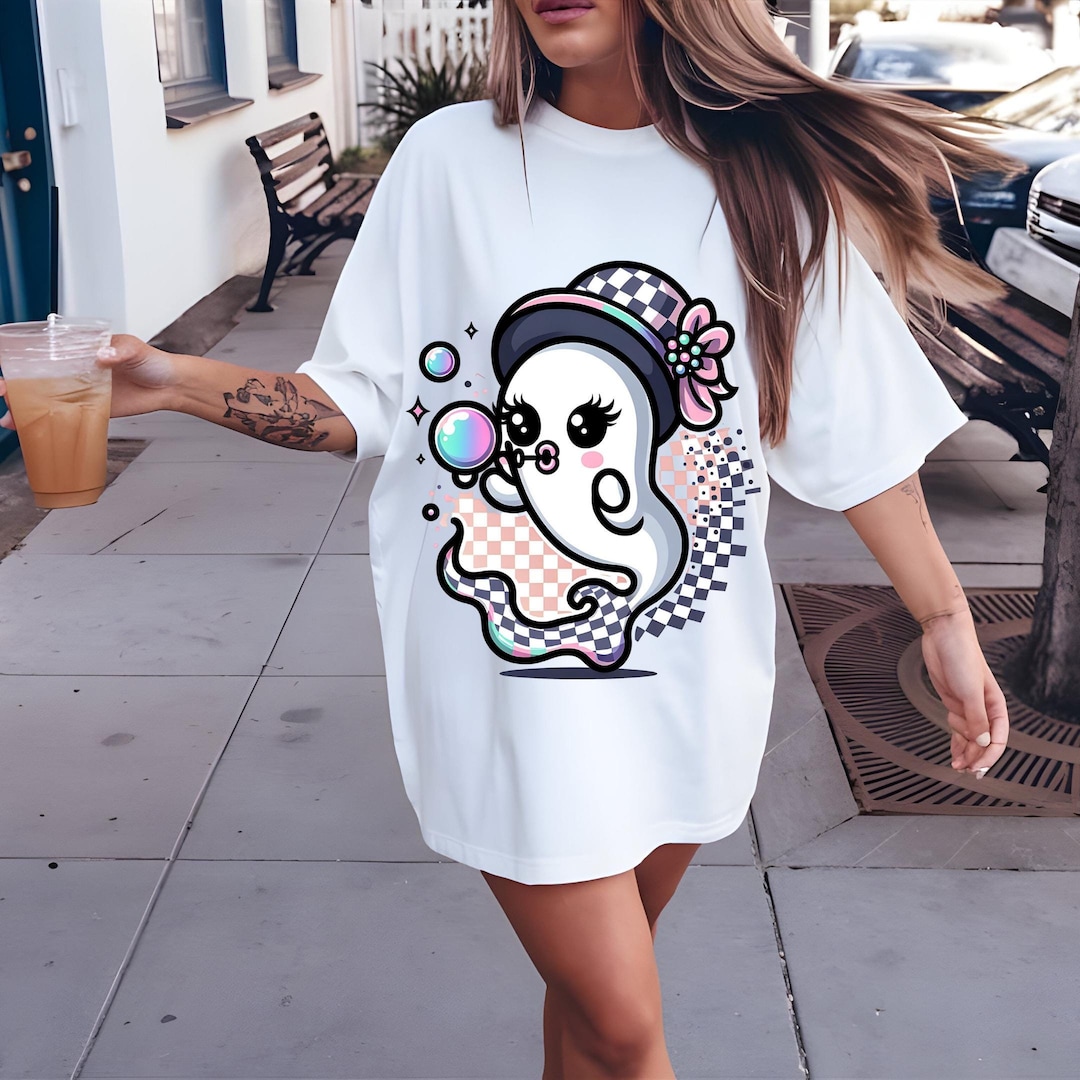 Cute Girly Ghost Blowing Bubble PNG Cute Ghost Fall Shirt Sublimation ...