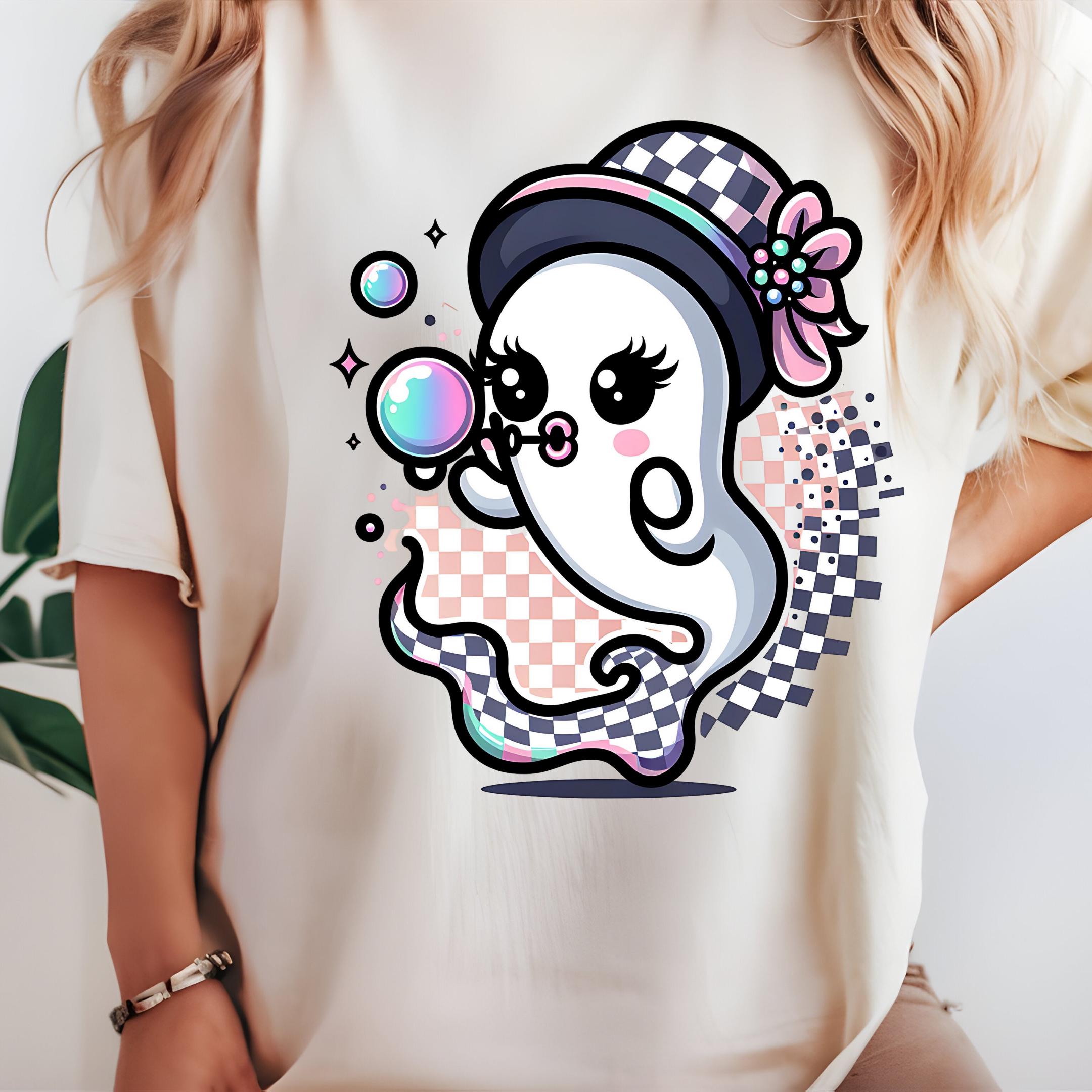 Cute Girly Ghost Blowing Bubble PNG Cute Ghost Fall Shirt Sublimation ...