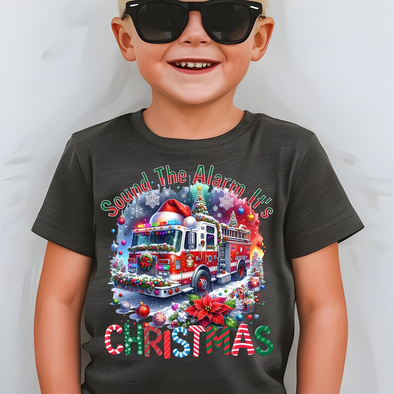 Sound the Alarm It's Christmas PNG, Fire Truck Sublimation, Digital