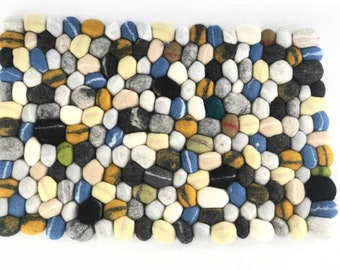 Felt stone rug bath mat multicolor beige