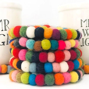 Free Shipping 4 Piece Multicolor TeaCoasters, Round felt Ball Coasters, Wool Felt Coaster, Housewarming Gift, Gift for her, Kitchen lining