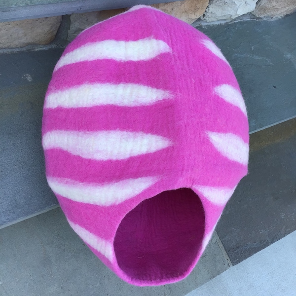 On Sale Free Shipping - Pink with White Stripe Modern pet bed /Cat bed /Cat cave /cat house /pet furniture /cat nap cocoon /custom color pet