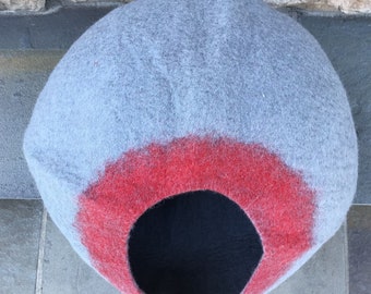 100% Natural with Red Neck Felt Cat Cave, Big Size Cat Bed, Woolen Cat Bed,  Cat furniture,  Pet house, Cat Lover Gift, Modern Cat Bed