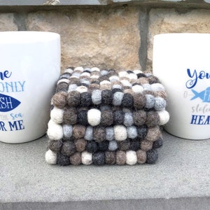 Express Free Shipping From USA- Natural Coasters, Round felt Ball Coasters Set of 5, Wool Felt Coaster, Felted Coaster, hotpad