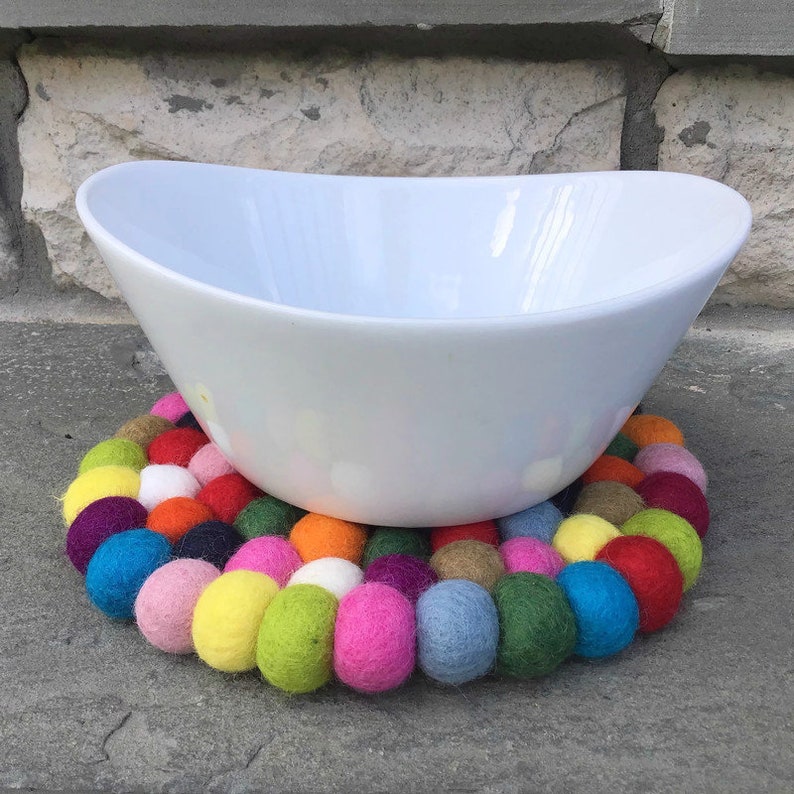 Felt Ball Trivet Dining Wool Pom Pom Mini Mat Stone Trivet Etsy
