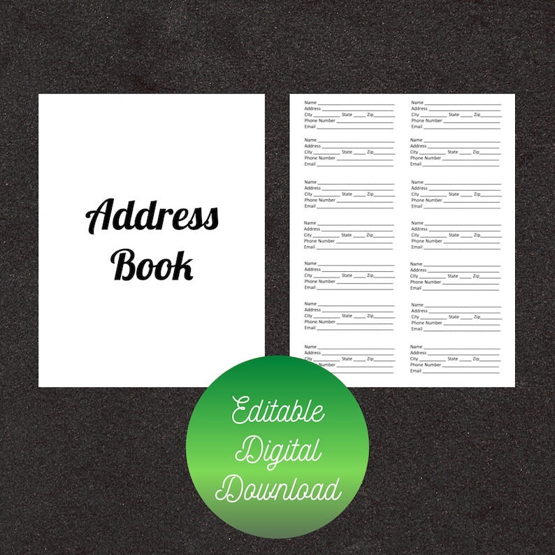 Simple Address Book Template Address Book Template, Plain, Printable, Editable, Digital Download ...