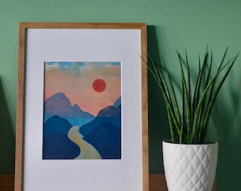Original acrylic monoprint landscape