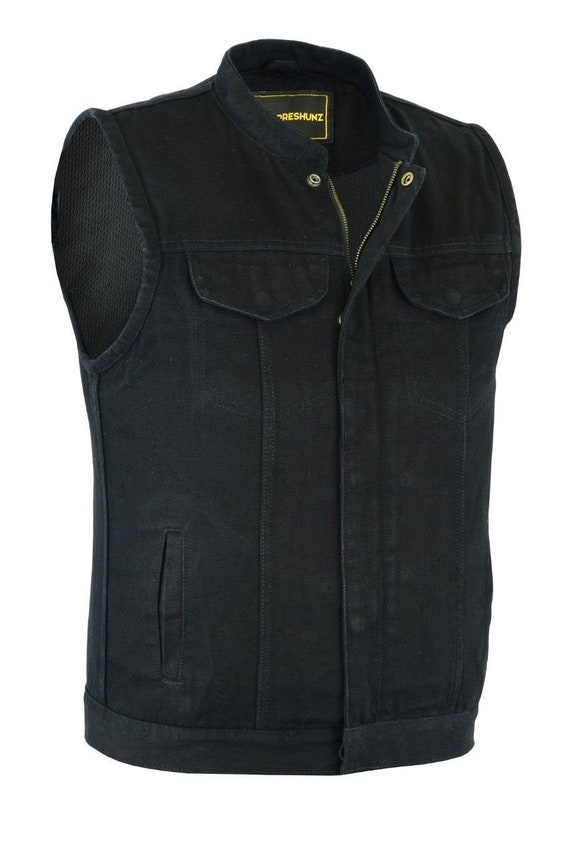 Men/'s Leather Side Lace Motorcycle Vest w// Dual Inside Gun Pockets 1 Panel Back
