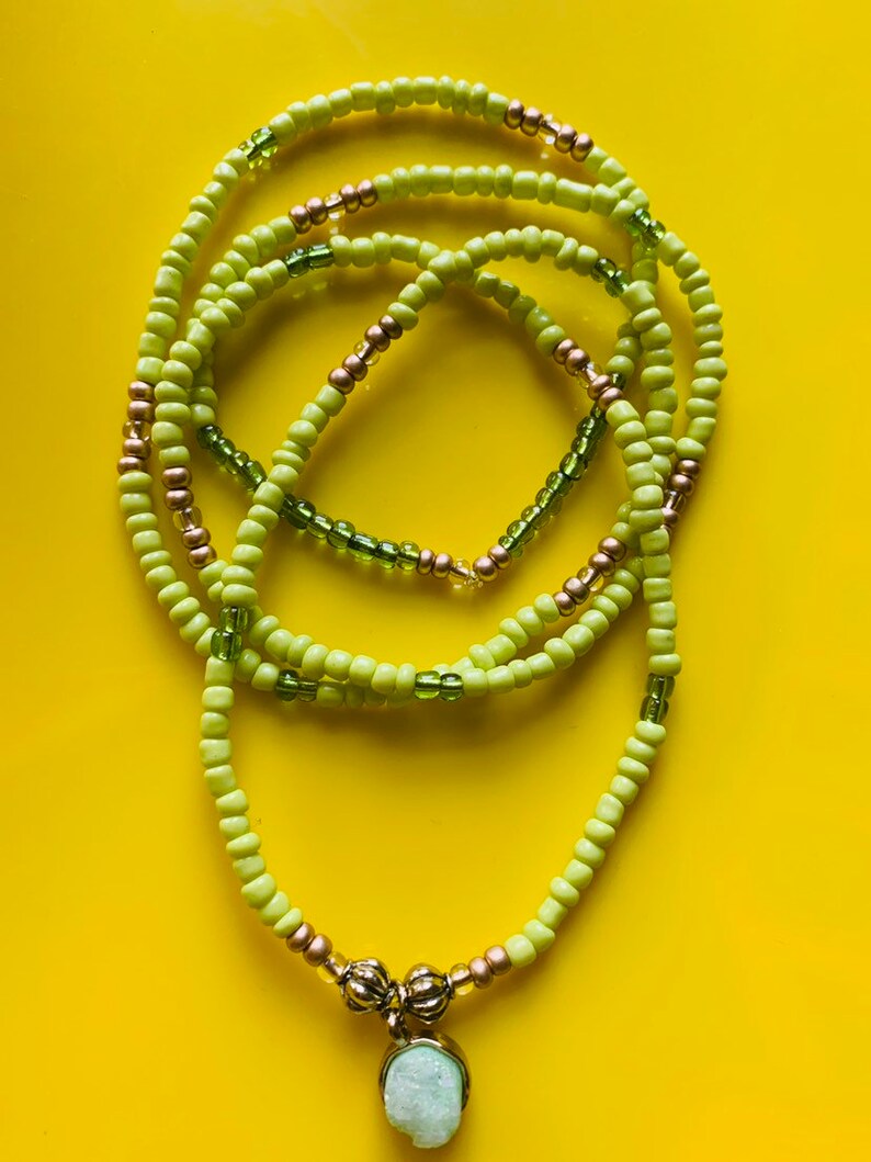 Prehnite Crystal Charmed Waist Bead Strand