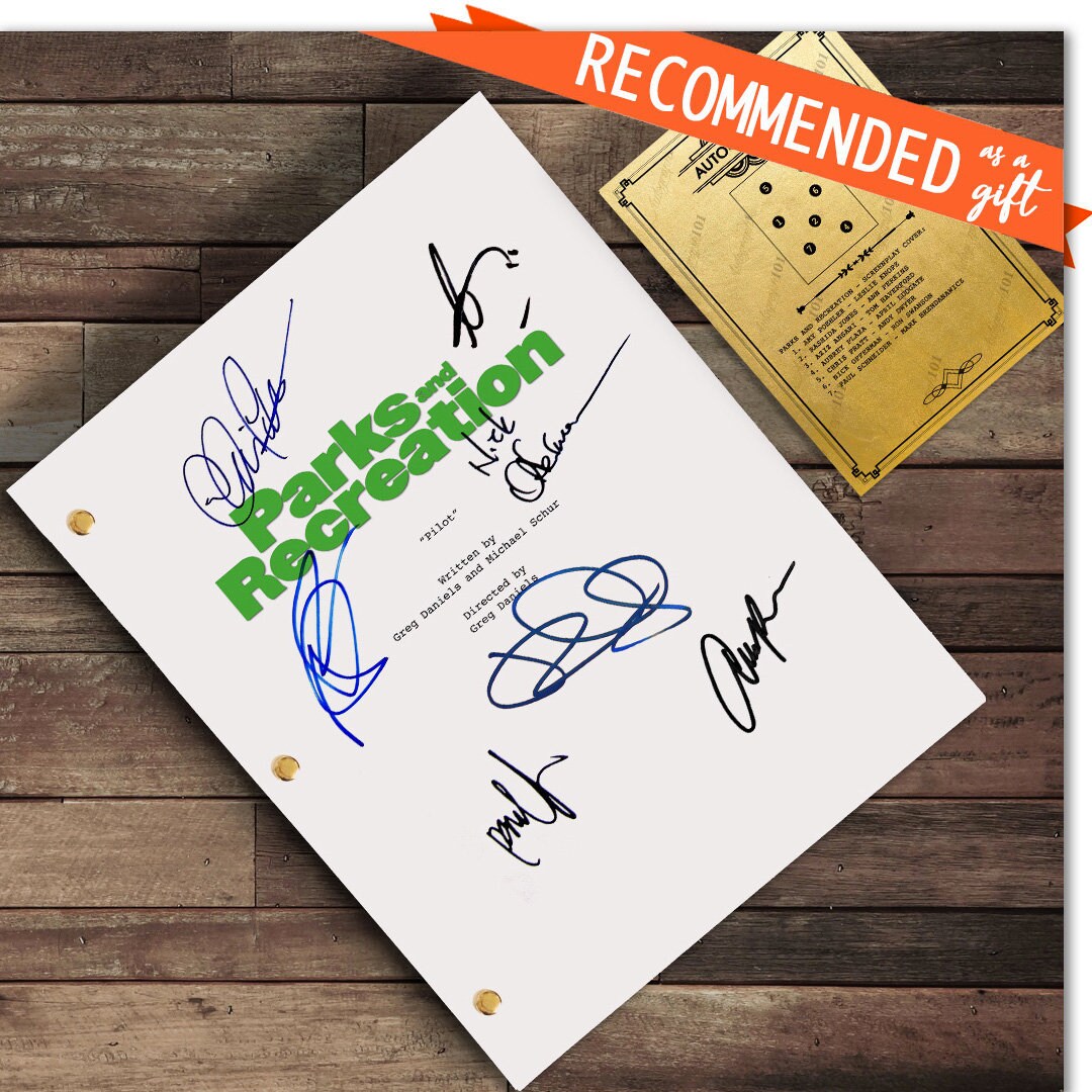 Parks and Recreation TV Script Sign Autograph Screenplay Leslie Knope April Ludgate Ron Swanson