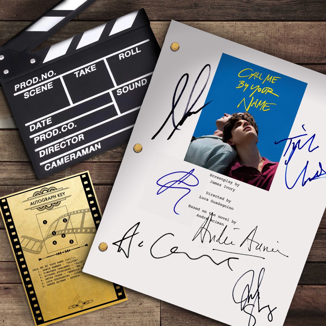 Noem me bij jouw naam film film Script reproductie handtekening - Armie  Hammer, Luca Guadagnino, Timothee Chalamet, Andre Aciman - Etsy België, image size:1080x1080