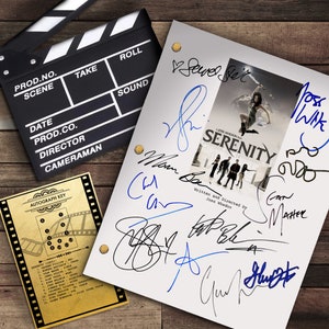 Firma de autógrafos del guión de la película Serenity: Nathan Fillion, Gina Torres, Morena Baccarin, Alan Tudyk, Jewel Staite, Sean Maher, Summer Glau