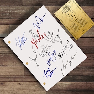 May include: A white script page from the TV show "How to Get Away with Murder" with the title and episode information at the top. The page is signed by the cast members, including Viola Davis, Alfred Enoch, Katie Lowes, Jack Falahee, Matt McGorry, and Aja Naomi King.