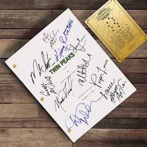 Twin Peaks TV Script signierte Autogrammkarte - Dale Cooper, Sheriff Truman, Shelly Johnson, Bobby Briggs, Donna Hayward, Audrey Horne