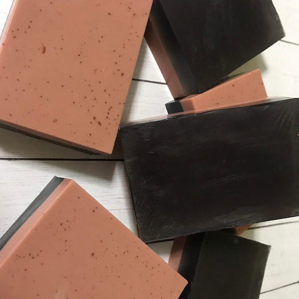 Kaolin Clay and Charcoal Goatsmilk and Glycerin Facial and Acne Soap, handcrafted facial bar, detox bar, acne soap, activated charcoal, rose