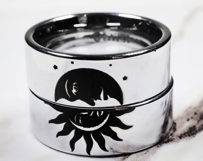 Amazon Com Unique Handmade Sun And Moon Custom Matching Wedding Ring Set 925 Sterling Silver Designer Men And Women Anniversary Bands For Couples In All Sizes Handmade