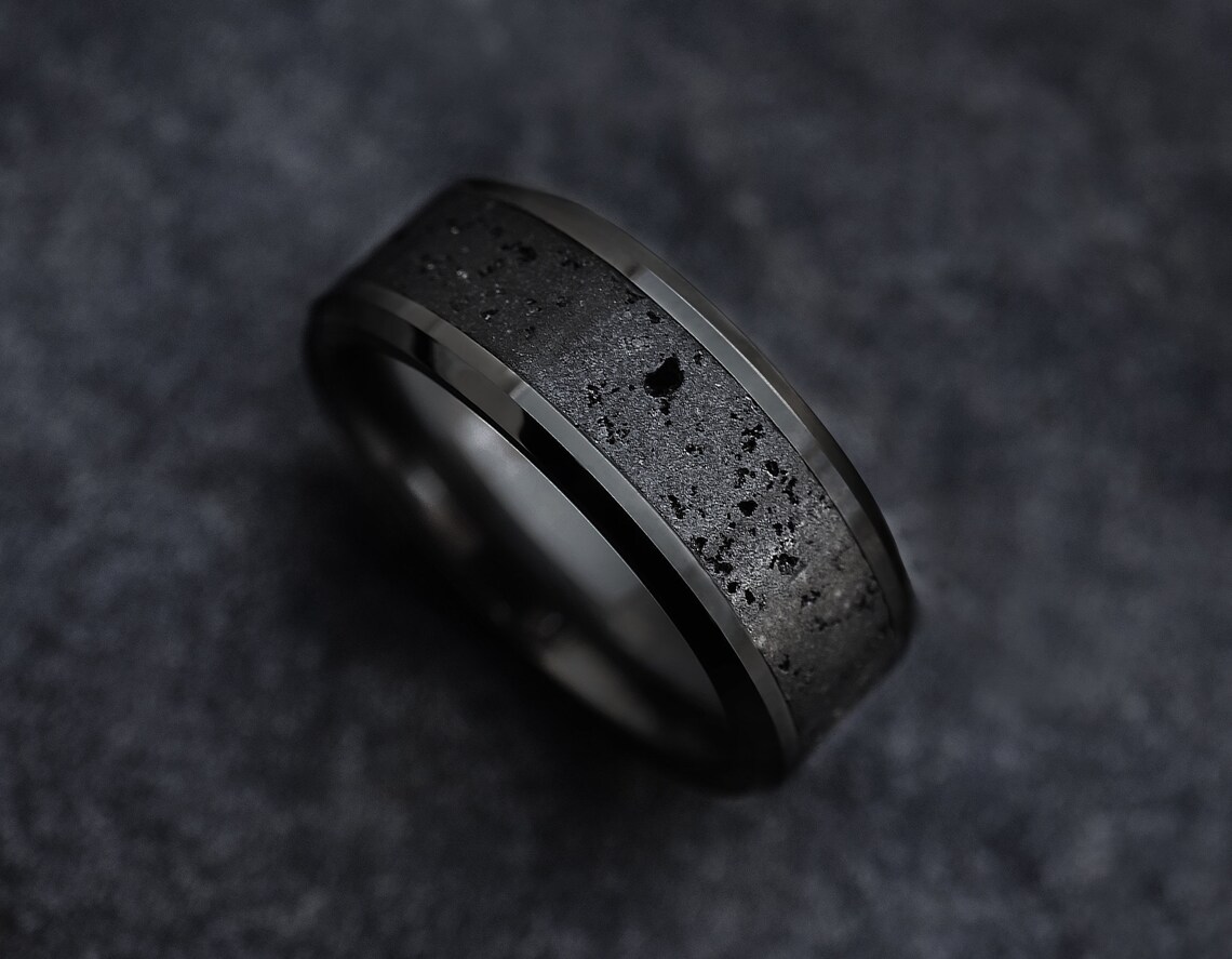 Mens Black Lava Wedding Ring Lava Engagement Ring Black