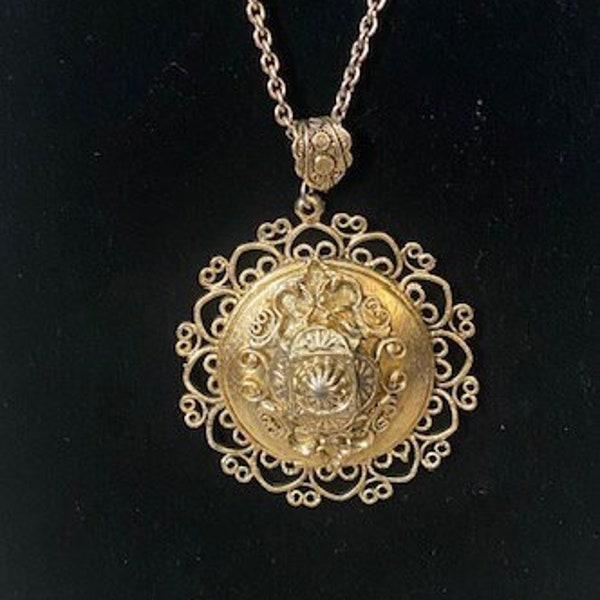 Vintage Whiting Davis Gold Medallion and Chain