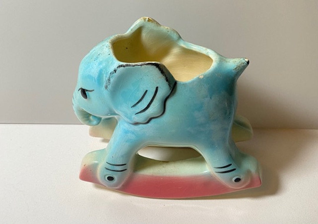 Vintage Elephant Planter for Child or Baby Room/ Blue and Pink Etsy