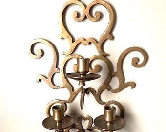 Brass Scroll Wall Sconce with triple candle holders/wall decor