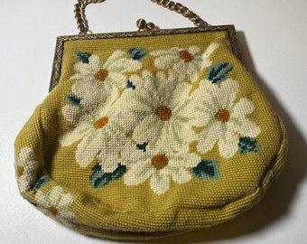 Vintage Yellow Needlepoint Purse Handbag