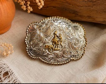 Western Cowboy Belt Buckle/Rodeo Horse/ Silver
