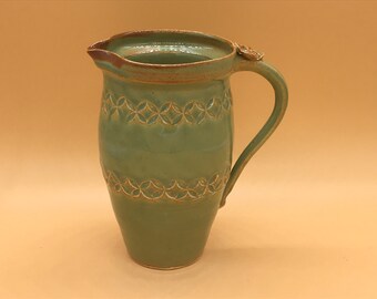 Medium pitcher, pottery, ceramic, handmade, green