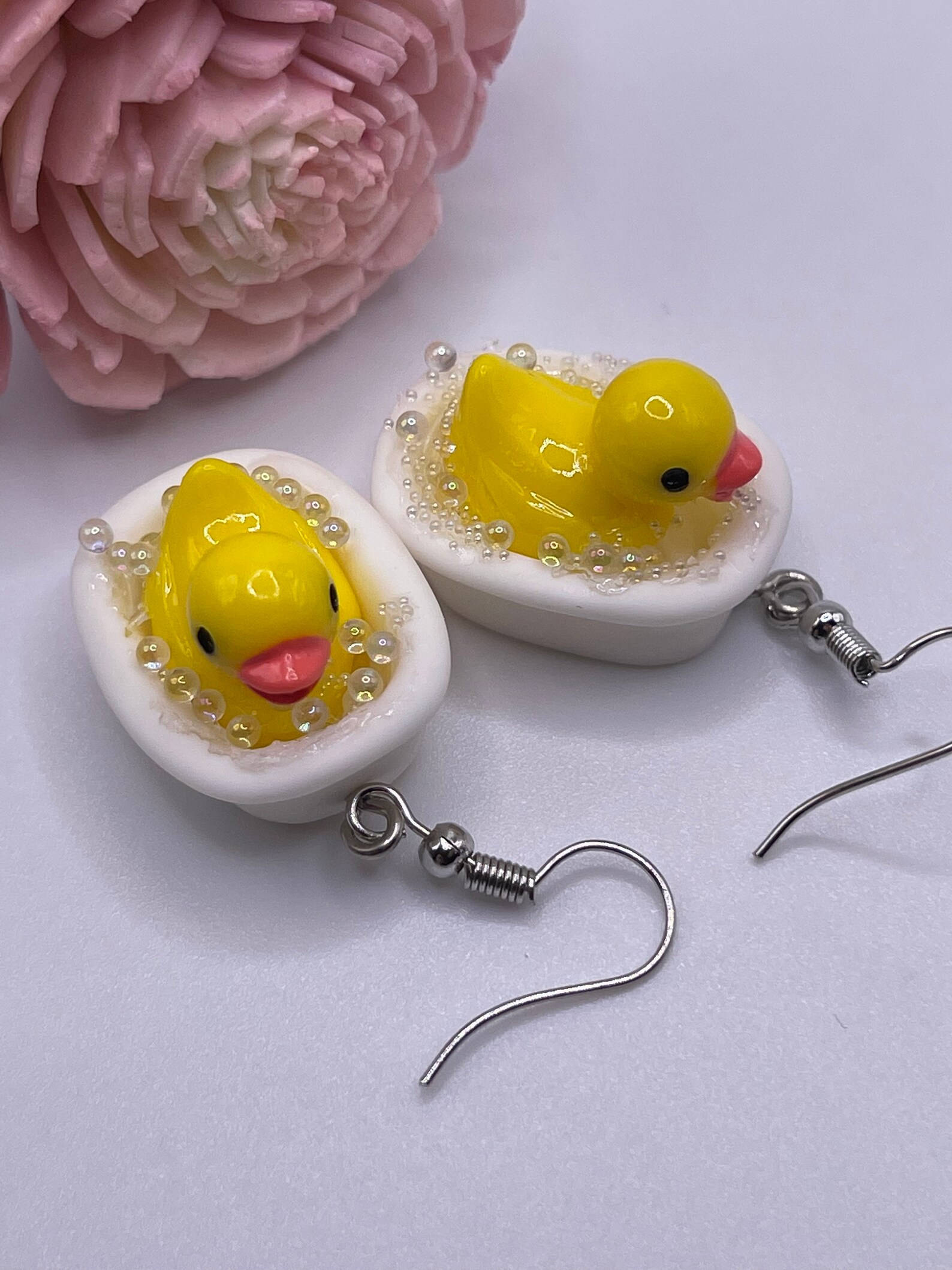 Ducky in Bathtub With Bubbles Earrings Rubber Ducky Earrings Etsy