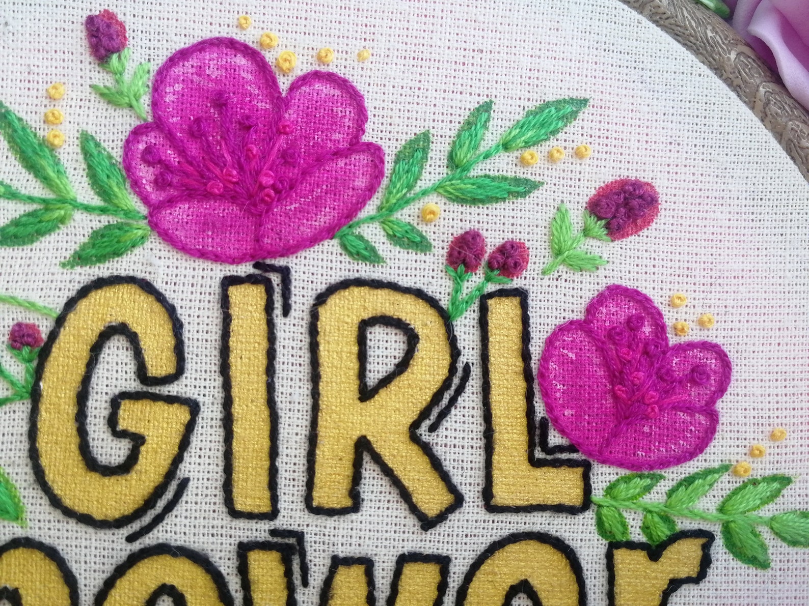 Girl power jessecmaultfeminist hoop arthand jessecmaultwall  etsy