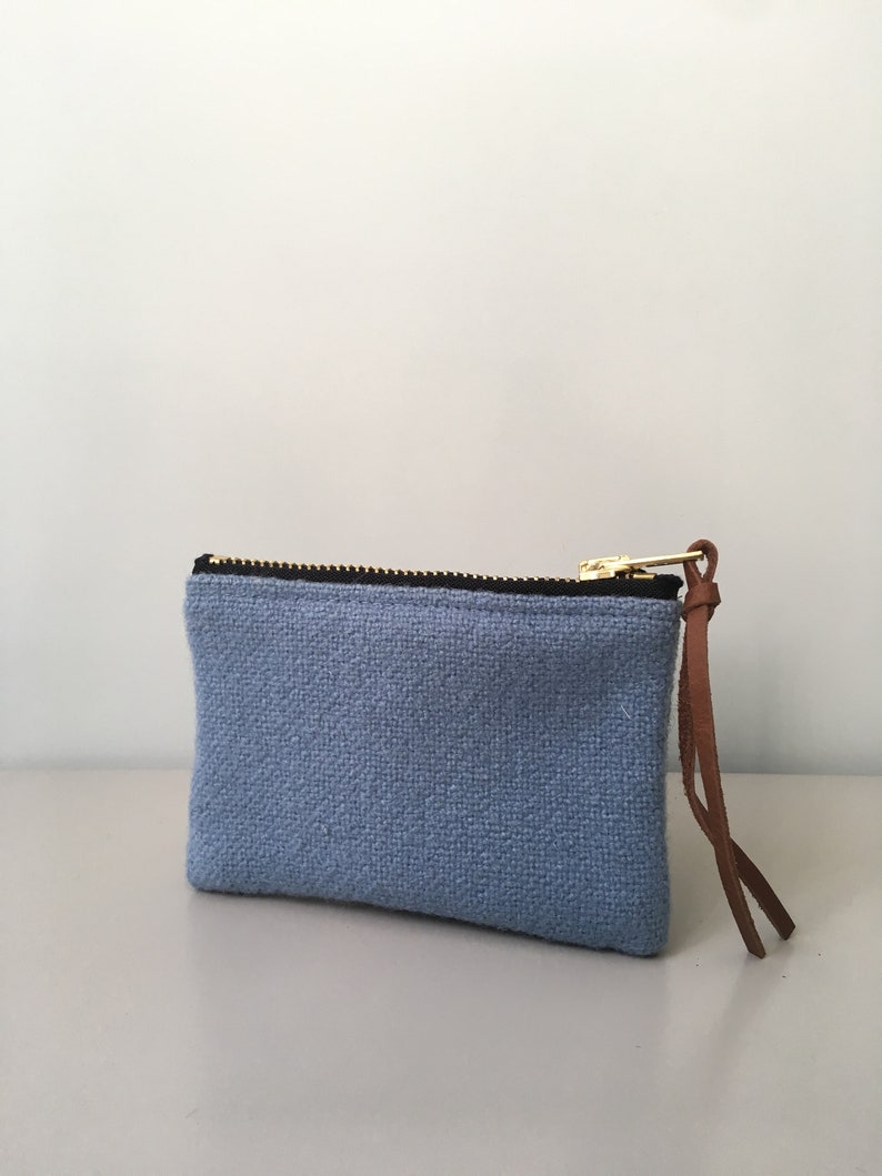 Purse Wallet Little card holder etouting Wool felt kvadrat two-tone greyblue Blue