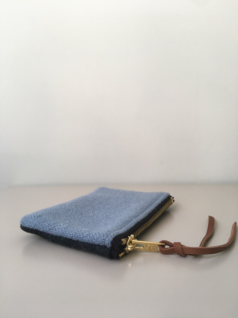 Purse Wallet Little card holder etouting Wool felt kvadrat two-tone greyblue Blue
