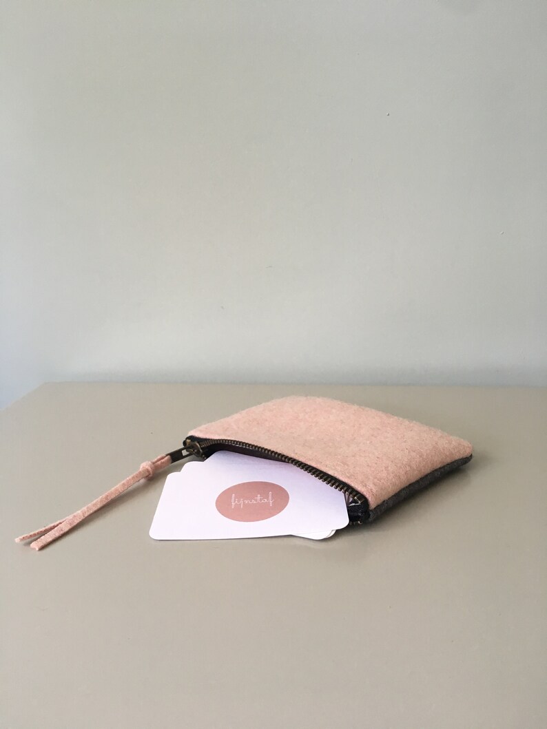 Wool felt felt felt pouch wallet makeup bag toiletry bag two-tone pink grey