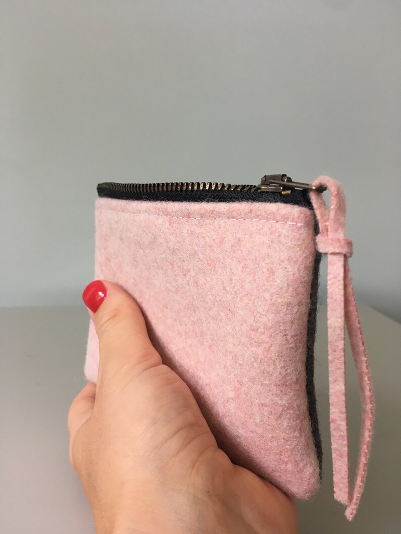 Wool felt felt felt pouch wallet makeup bag toiletry bag two-tone pink grey