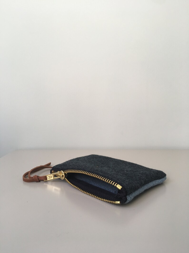 Purse Wallet Little card holder etouting Wool felt kvadrat two-tone greyblue Blue