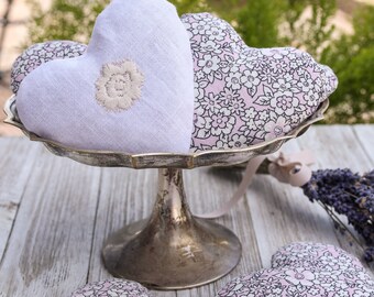 Pair of Vintage Pink and White and Gold and White Hand Crochet Heart Shaped Sachets