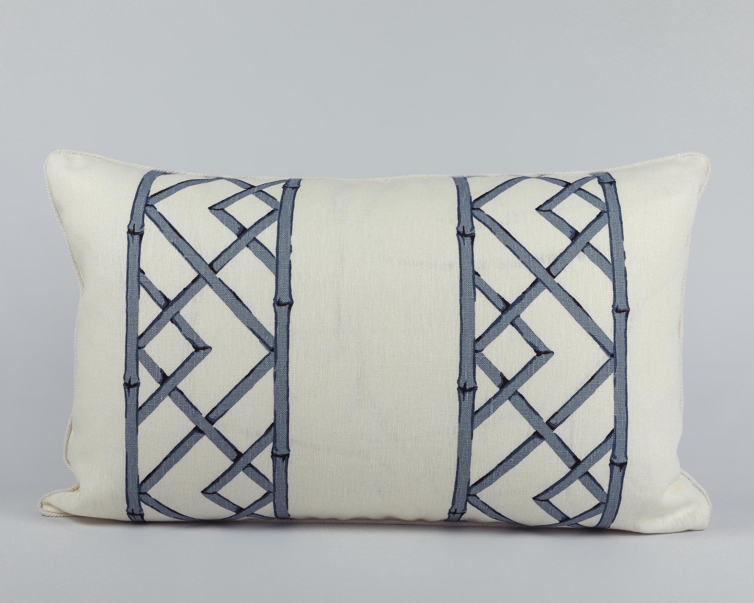 Blue and White Linen Decorative Pillow Tropical Designer Pillow Bamboo ...