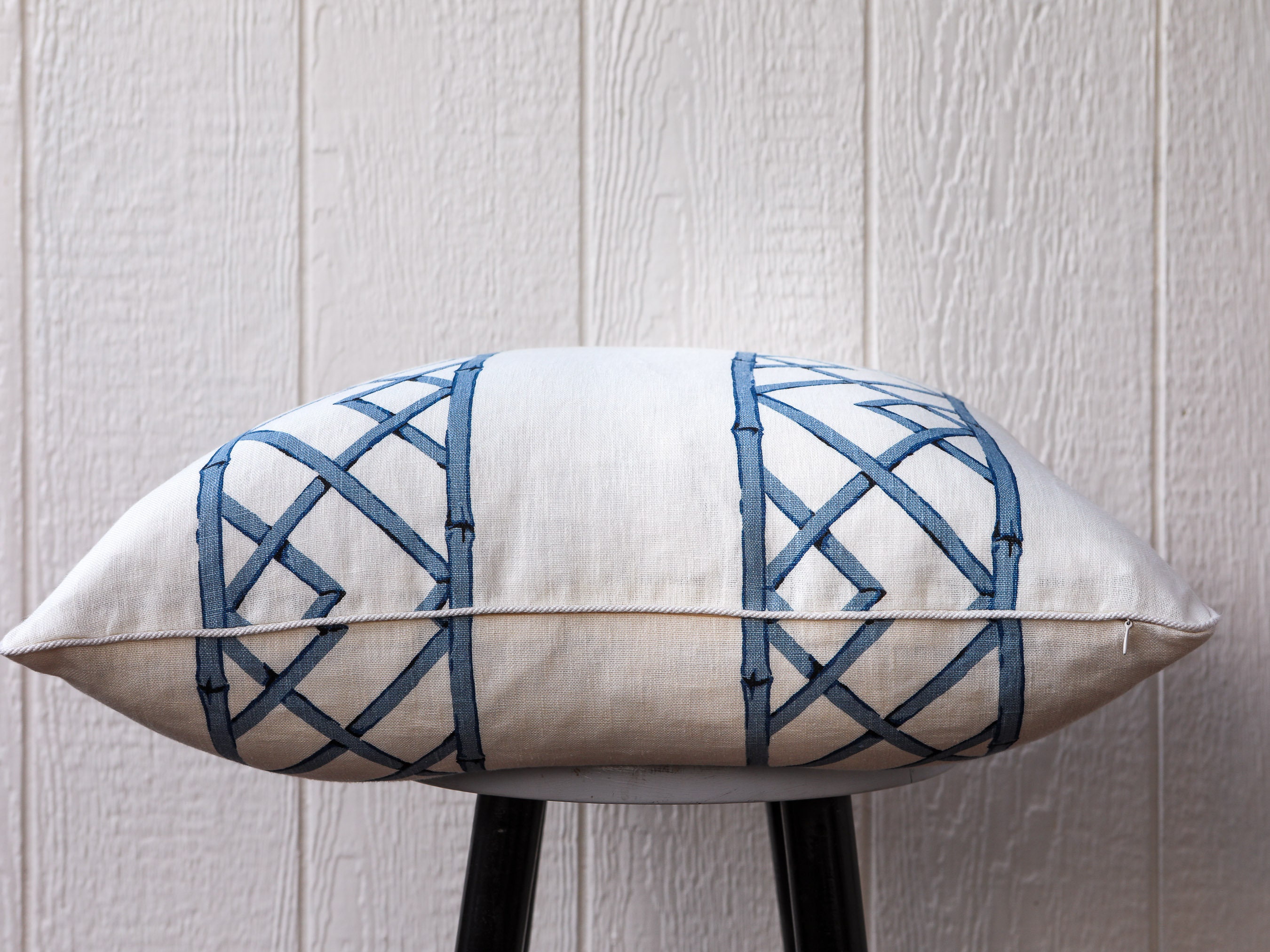 Blue and White Linen Decorative Pillow | Tropical Designer Pillow ...