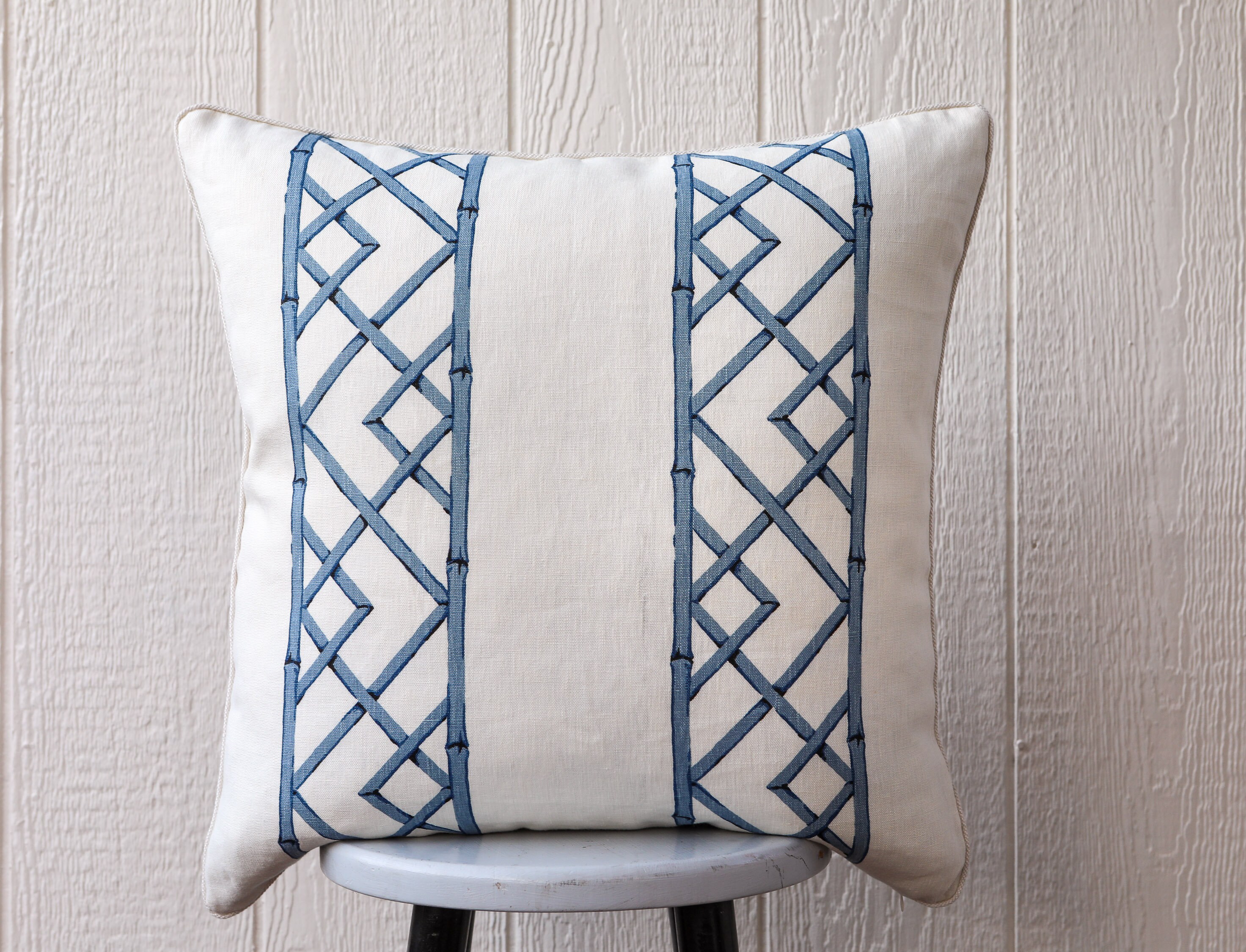 Blue and White Linen Decorative Pillow | Tropical Designer Pillow ...