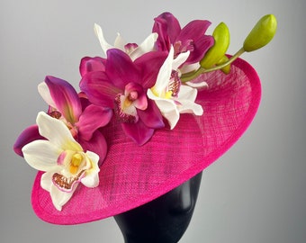 Pink Fascinator with Fuschia and White Orchids "Malia"