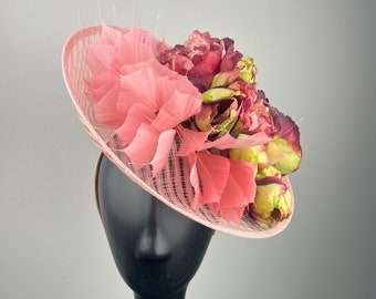 Blush Fascinator with Roses and Feathers "Jeanna"