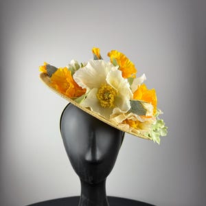 Yellow Fascinator with Yellow and Ivory Poppies &quot;Demi&quot;