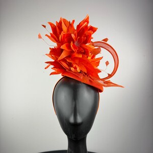 Orange Fascinator with Sinimay Swirls, Flowers and Feathers &quot;Lieke&quot;