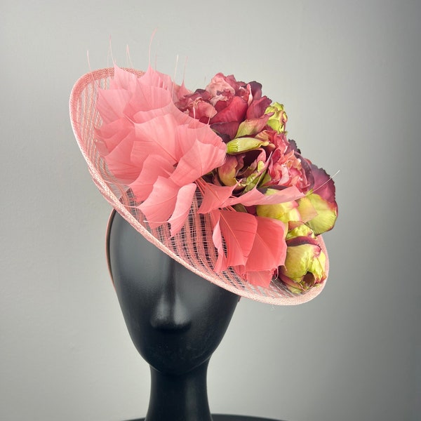 Blush Fascinator with Roses and Feathers "Jeanna"