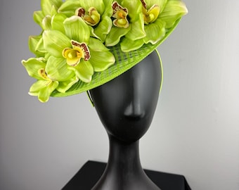 Lime Green Fascinator with Orchids "Cornelia"